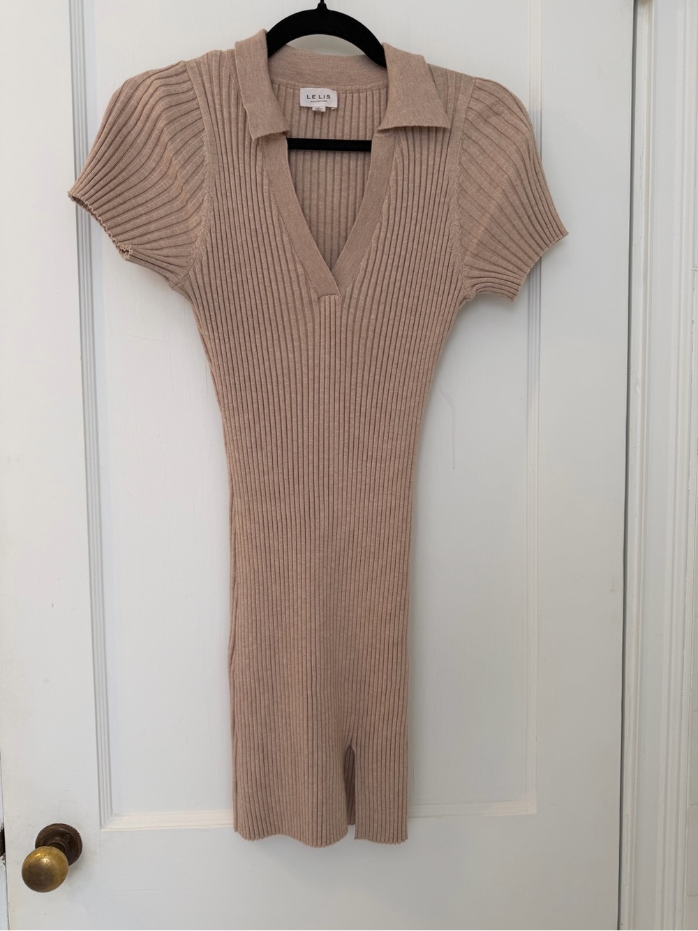 Le Lis Beige Ribbed Knit Polo Dress